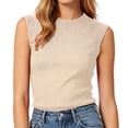 thumbnail image 6 of Oiangi Tank Top Women Crew Neck Ribbed Knit Sleeveless Shirts Casual Dressy Going Out Tanks Khaki S, 6 of 7