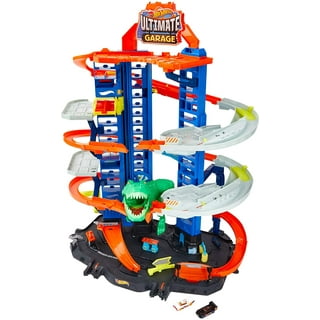 Hot Wheels City Ultimate Hauler, Transforms into a T-Rex with Race Track,  Stores 20+ Cars, 4Y+, Blue