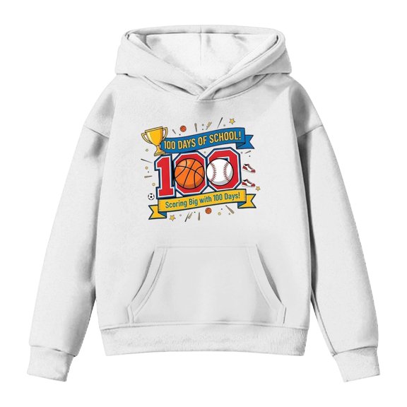 IWRICH Boys Girls Back to School Hoodie Funny 100 Days of School Graphic Pullover Tops Casual Soft Hooded Sweatshirt,Size 2-13 Years White 160