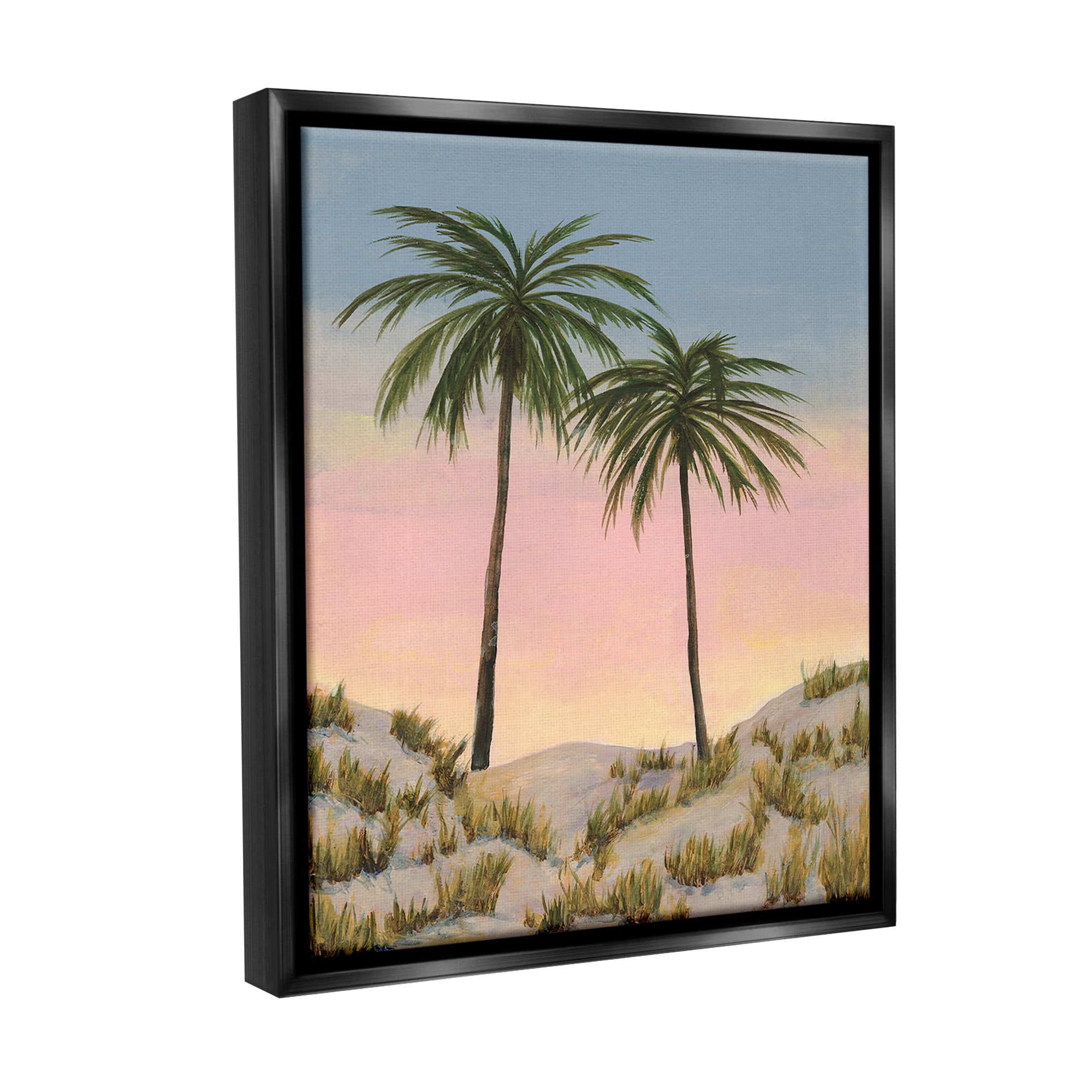 Stupell Industries Sunrise Palm Trees Landscape Painting Black Floater Framed Canvas Art Print Wall Art, 25 x 31