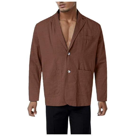 Kureaily Men's Linen Blazer Lightweight Suit Jackets Two Buttons Casual Sport Coat