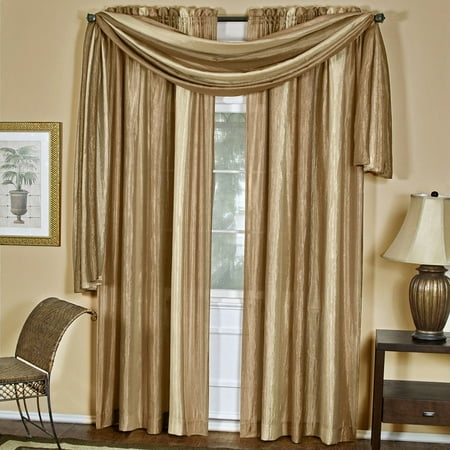 Ombre Drapes Royal Ombre Crushed Semi Sheer Complete 3 Pc. Window Curtains & Scarf Set - Sandstone Gold ()
