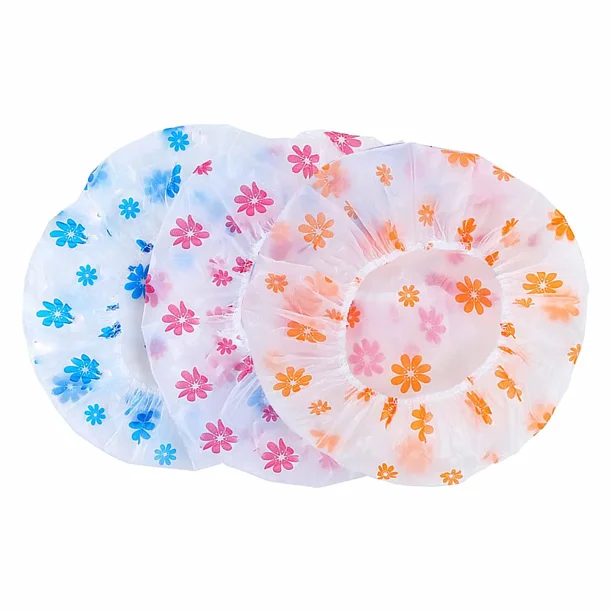 Gorros de ducha, gorro de ducha de plástico EVA impermeable, 3 gorros de natación impermeables, gorro de natación elástico reutilizable, gorro de baño con banda elástica para salón de spa para mujere JAMW Sencillez