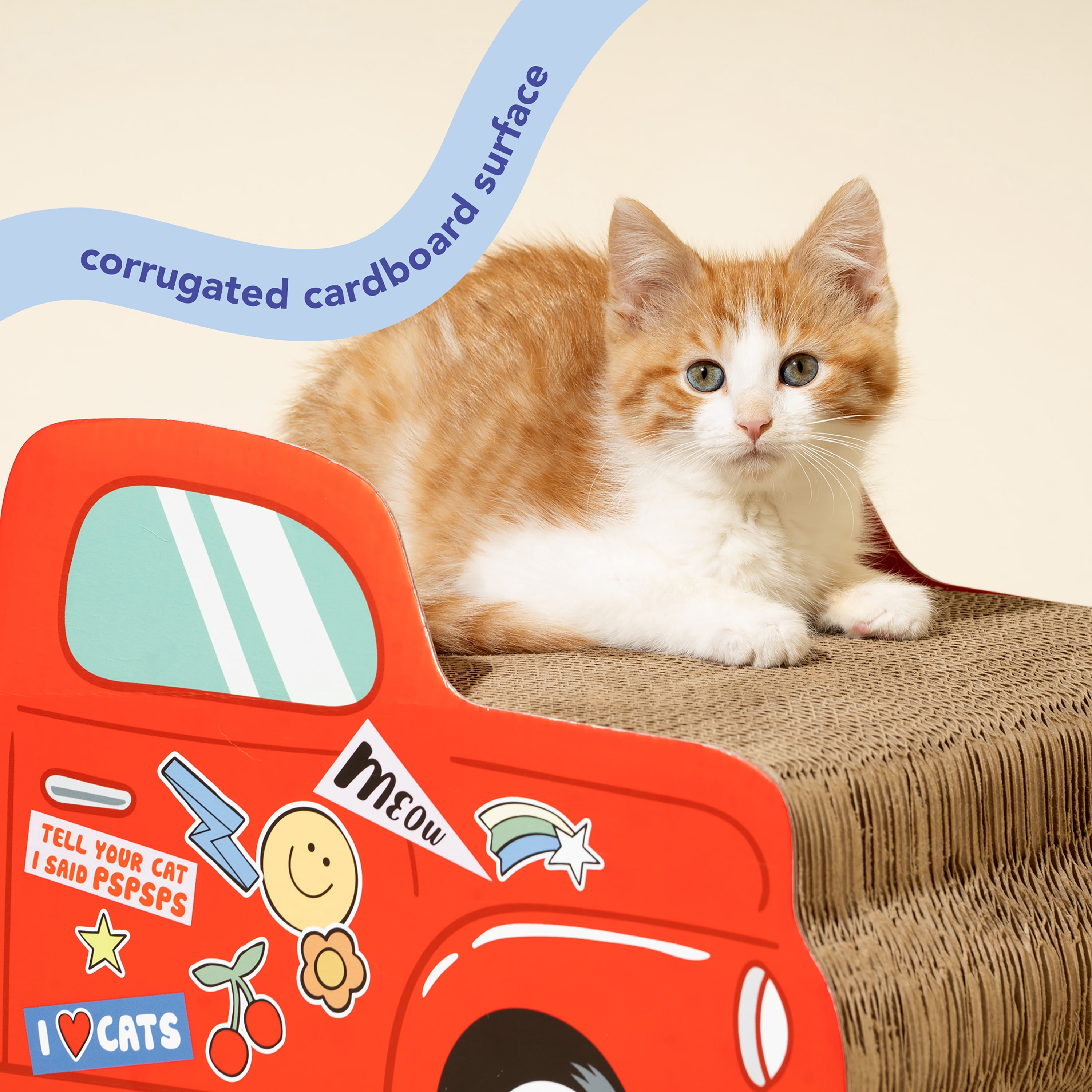 Oodles Red Retro Pick up Truck Durable Corrugated Cardboard Cat Scratching Pad, One Size