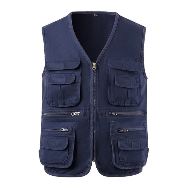 Handshe Gilet Utilitaire Uni pour Homme, Veste Sans Manches à Col en V à Multiples Poches pour Photographie de Plein Air, Randonnée, Tenue Décontractée, Grande Taille