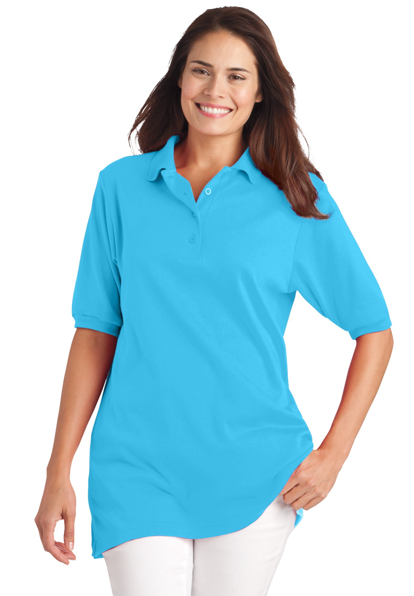 Woman Within Womens Plus Size Elbow-Sleeve Polo Shirt 