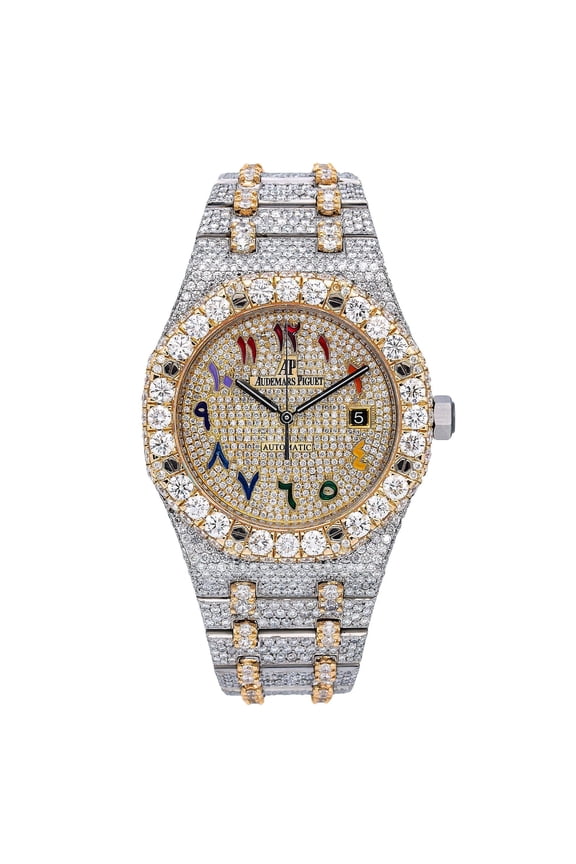 Pre-Owned Audemars Piguet Royal Oak Selfwinding 41MM 15400ST Diamond Paved Eastern Arabic Dial Diamond Bezel Two Tone Yellow Gold Bracelet