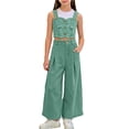 thumbnail image 2 of Auroural Girls Clothes Size 10-12 Sets Girls 2 Piece Outfit Size 10-12 Children's Denim Suit Sleeveless Lapel Jacket Wide-Leg Denim Trousers Two-Piece Set Kids, 2 of 7