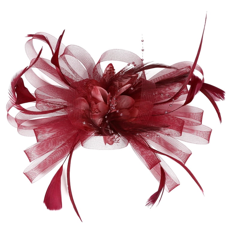 CXHEGBEJ Mesh Feather Imitation Pearl Race Derby Fascinators  display picture 3