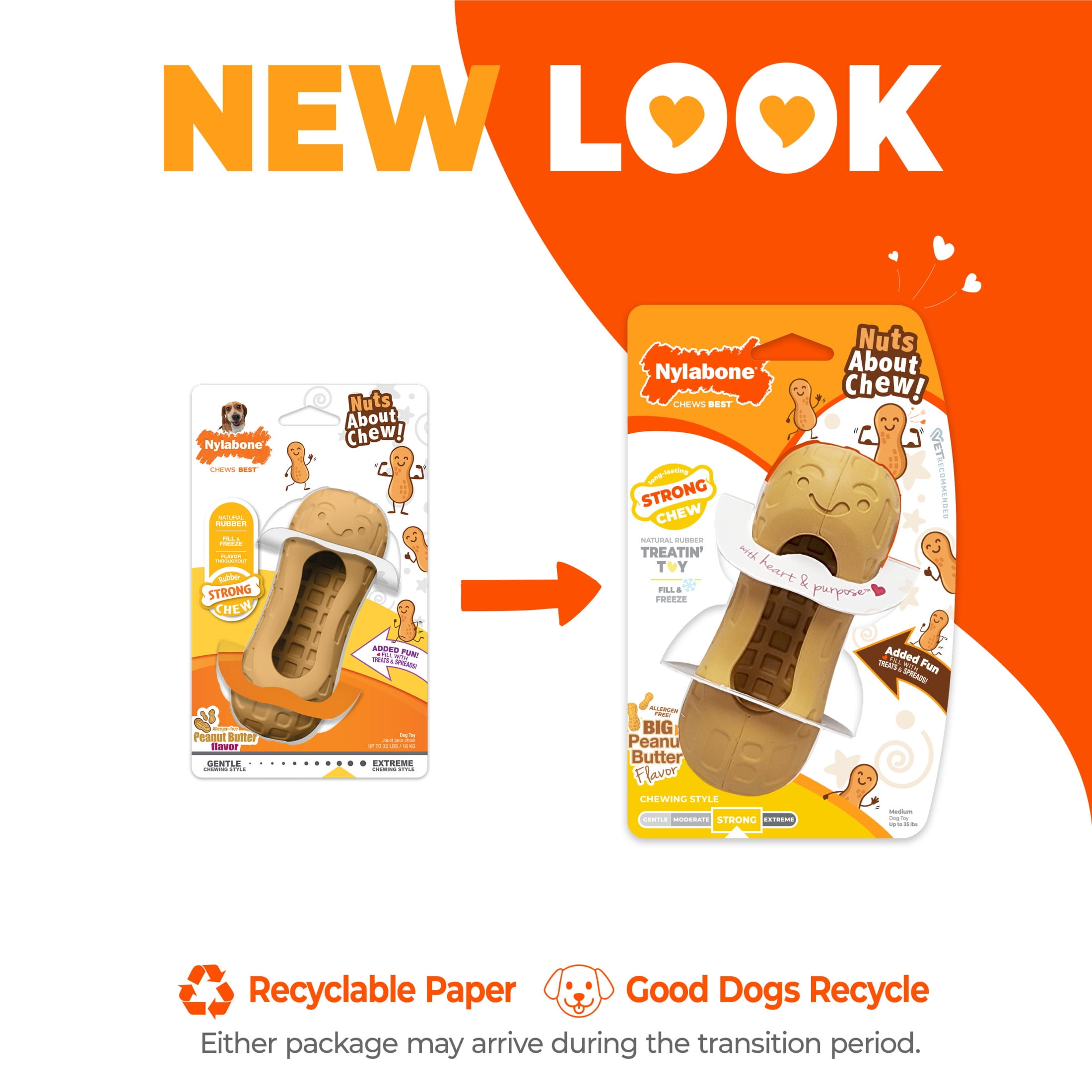 (3 pack) Nylabone Strong Chew Fillable Peanut Dog Treat Toy, Dog Toy, Peanut Butter Flavor, Medium