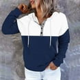 thumbnail image 2 of BiZtdJrK Color Block Sweatshirt for Women Drawstring Button Up Long Sleeve Hooded Sweatshirts Fall Fashion Pullover Tops with Pocket Dark Blue L, 2 of 7