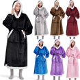 thumbnail image 3 of Manta de franela superlarga con mangas y cinturón para hombre y mujer, Camisón con capucha, jersey de lana, bata, vestidos, ropa de dormir, Invierno, 3 of 4