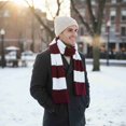 thumbnail image 5 of COUVER Unisex Knit Winter Rugby Striped Scarf Maroon and White 1 Pack, 5 of 7