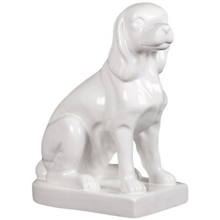 Ceramic Beagle Sitting On A Platform - White