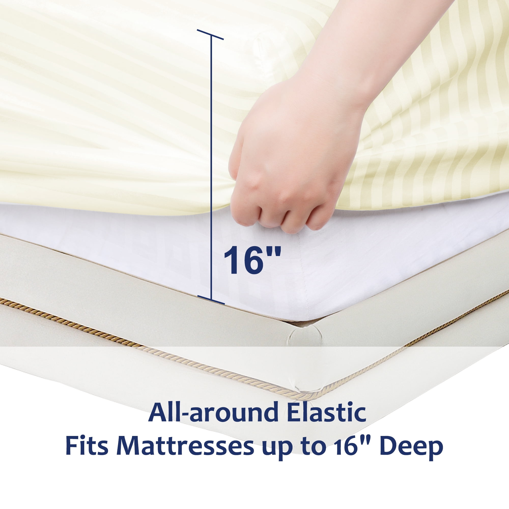 Unique Bargains Soft 100GSM Striped 16 Inch Deep Pocket Fitted Sheets Full Beige