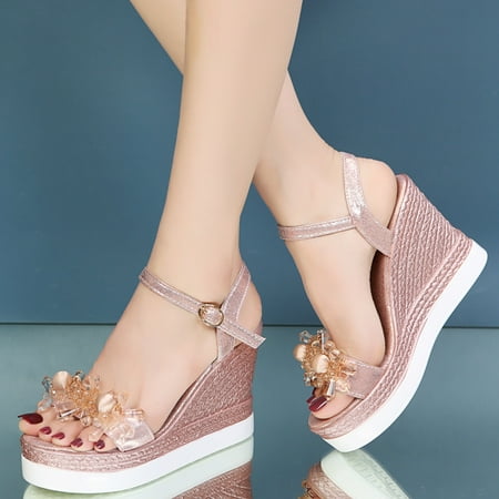 

Cathalem Fashion Summer Women Sandals Wedge Heel Platform Buckle Lightweight And Comfortable Womens Comfy Shoes Sandals Pink 7.5