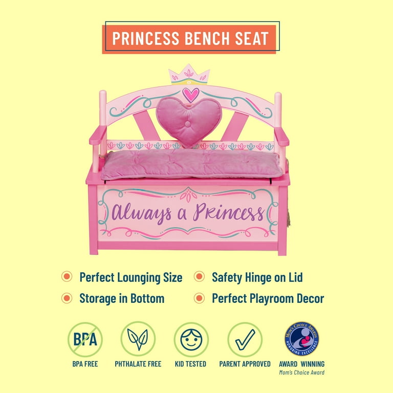 Wildkin Princess Kids Bench Seat with Storage -Pink Wildkin Princess Kids Bench Seat with Storage -Pink