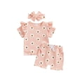 thumbnail image 2 of Aojekbee Baby Girls Summer Outfits Floral Print Short Sleeve T-Shirt and Shorts Cute Headband Set 3 Piece Clothes, 2 of 10
