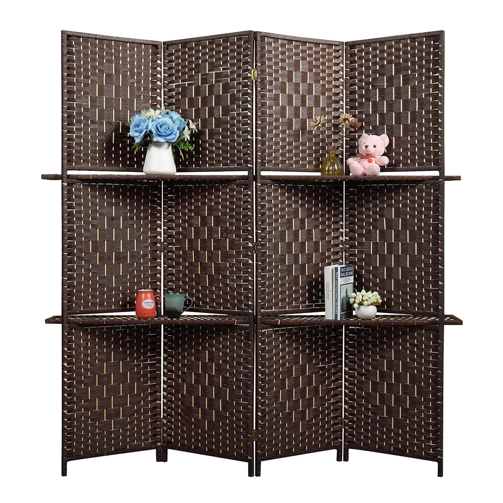 Kadyn 4 Panel Office Divider with 3 Clever Shelves for Home, Outdoor/Indoor Wall Divider and Folding Privacy Screens for Office, Dark Brown Kadyn 4 Panel Office Divider with 3 Clever Shelves for Home, Outdoor/Indoor Wall Divider and Folding Privacy Screens for Office, Dark Brown