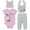 Grey/pink, variant on Disney Minnie Mouse Infant Baby Girls Bodysuit Pants Bib and Hat 4 Piece Outfit Set Newborn to Infant