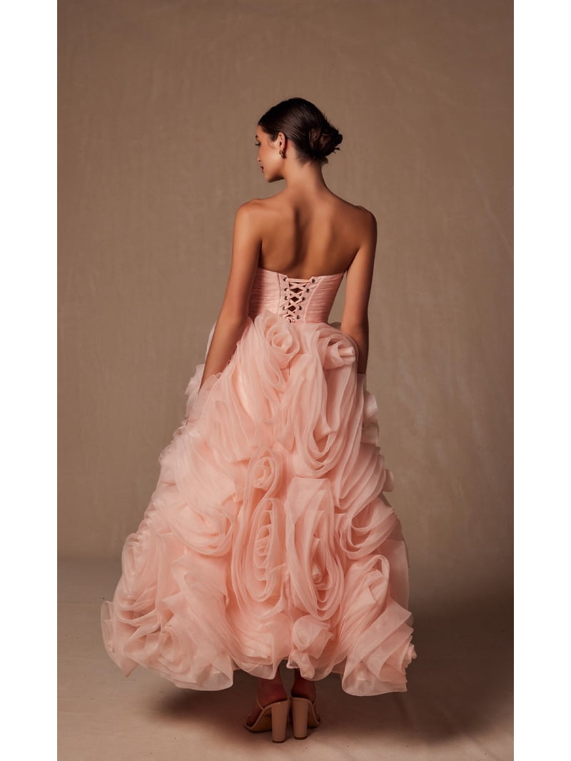 peach strapless prom dress Glitter Strapless Rose Gold Formal Dress
