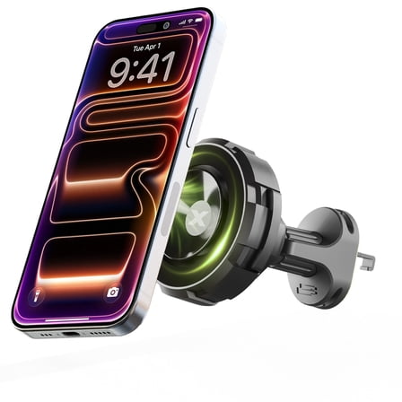 Bracketron MagAlign Max Magnetic Car Vent Phone Mount with Suction Lock, Strong MagSafe Hold, 360° Rotation, One-Hand Release, Vent Mount for iPhone 12–17 Pro Max
