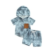 Bagilaanoe 2Pcs Toddler Baby Boy Short Pants Set Tie Dye Short Sleeve Hooded Pullover + Drawstring Shorts 1T 2T 3T 4T 5T Casual Summer Outfits