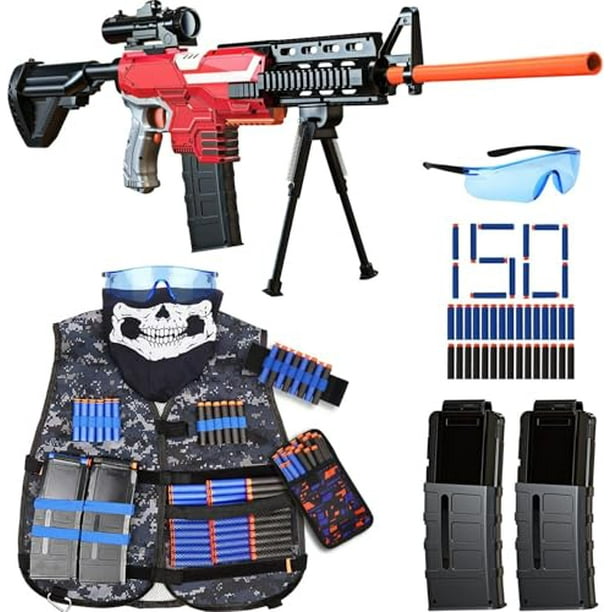 Vioofun Pistola De Juguete Para Pistolas Nref Balas Rifle De Francotirador Automático -3 Modos De Juguete De Espuma Con Chaleco Táctico Bípode 2 Clips Y 150 Dardos Juguetes Eléctricos Para Adultos Niñ