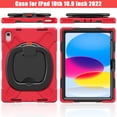 thumbnail image 3 of ELEHOLD Heavy Duty Rugged Case for iPad 10.9" (2022) 10th Generation Three-Layer Protection Foldable Portable 360 Rotating Bracket Kickstand Handle Grip Shockproof Durable Case,Red, 3 of 7