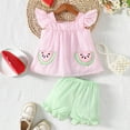 thumbnail image 2 of Fsqjgq Toddler Baby Girls Clothes Fly Sleeve Watermelon Embroidered Tank Top Ruffle Shorts Cute Summer Short Set Girl Cotton Clothing Sets 12M, 2 of 7