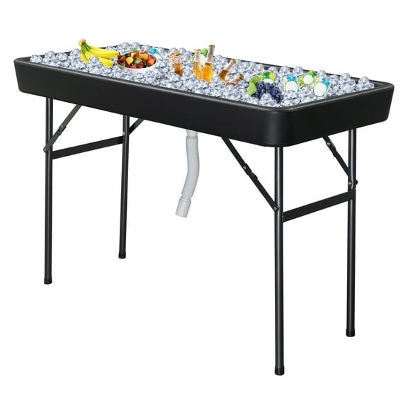 Ktaxon 4Ft Ice Cooler Table, Foldable Party Ice Table with Removable Skirt & Drain, Use for Picnic Party Weedding, Black