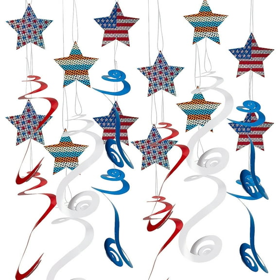 Fun Express 25" Prismatic Patriotic Star Hanging Swirls - 12 Pc.