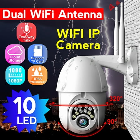 10 LED HD 1080P PTZ Outdoor Wireless 2.0MP Camera Surveillance Camera WIFI IP IR Camera Waterproof 200W Pixel Monitor Camera Home Security (3 Mode Night