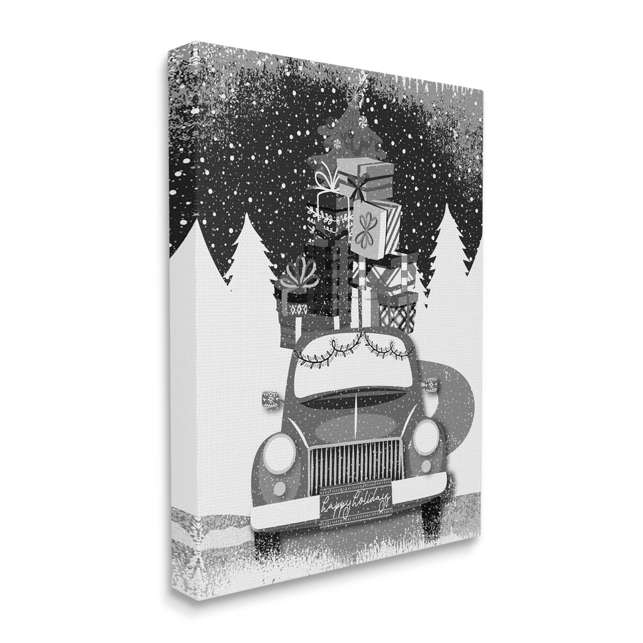 Stupell Industries Happy Holidays Gifts Car Graphic Art Gallery Wrapped Canvas Print Wall Art, Design by Andrea Jasid Grassi