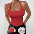 thumbnail image 2 of Duoif Womens Tops Women'S Solid Color with Chest Bra One Tank Top Red S, 2 of 6