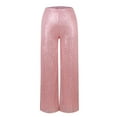 thumbnail image 4 of Kopltyrfg Women Sequin Pants Wide Leg Sparkly Glitter Elastic Waisted Palazzo Pants Shiny Party Trousers Night Out Clubwear (Pink,L), 4 of 5