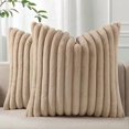 thumbnail image 1 of Chenchen Faux Fur Plush Throw Pillow Covers 18x18 Set of 2, Luxury Soft Fluffy Striped Decorative Pillow Covers for Sofa, Couch, Living Room, Khaki, 1 of 1