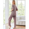 thumbnail image 4 of Ekouaer Lounge Sets for Women Ribbed Pajama Set Short Sleeve Top and Long Pants Set with Pockets Sleep Set, 4 of 7
