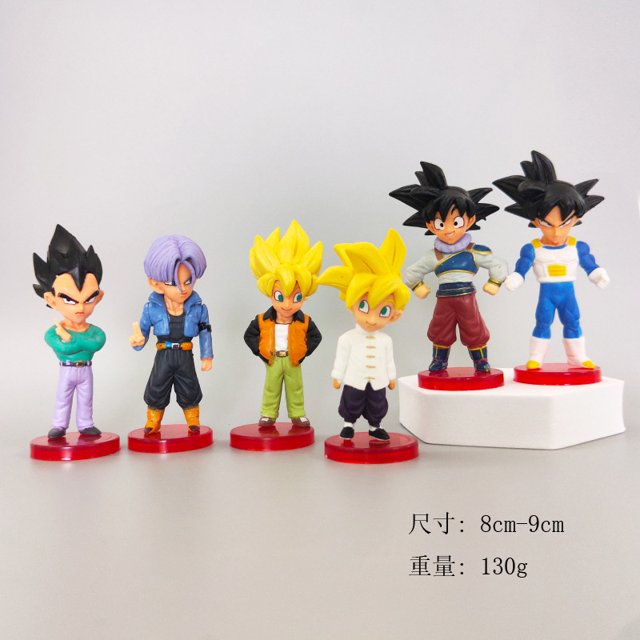 6 figuras de Dragon Ball, dibujos animados anime, Rey Mono, Trunks, Vegeta, muñecos, adornos de juguete