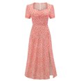 thumbnail image 1 of EGNMCR Robes d'Été Femmes Tendance 2024 Mode Femmes Rétro Décontracté Été Imprimé Floral Manches Courtes Col en V Robe Mi-Mollet, 1 of 2