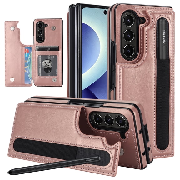 Sanwo for Samsung Galaxy Z Fold 8 Ultra Wallet Case with S Pen Holder, Card Slot and Kickstand, PU Leather Flip Cover, Rosegold