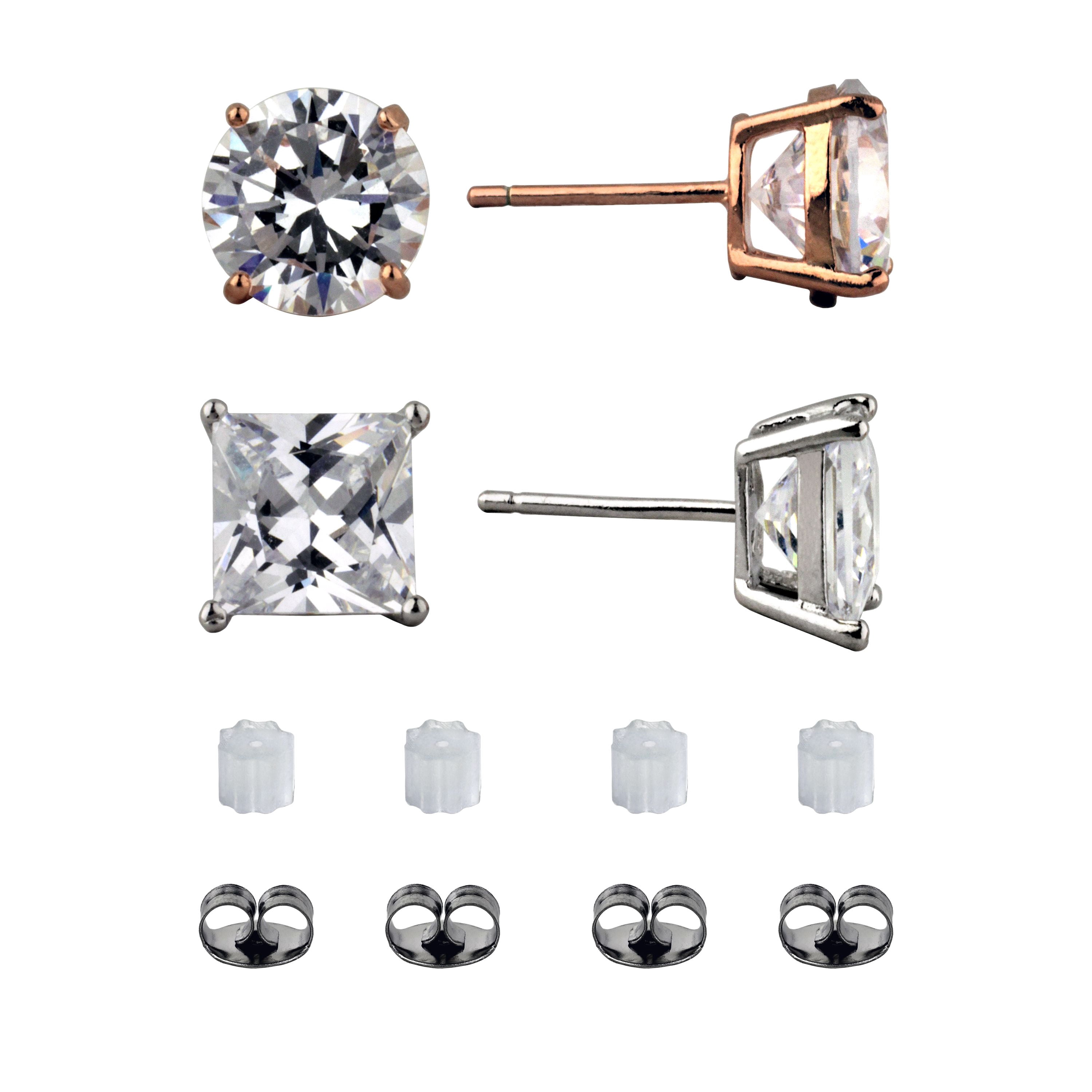 Brilliance Fine Jewelry Women's Simulated Diamond Two Tone Earring Set in Rose Gold Flash Plated Sterling Silver