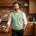 thumbnail image 6 of Dwellite Mens Sweater Vest Casual Sleeveless Knit Pullover V Neck Solid Knit Business Office Fall Winter Sweaters Light Green 2XL, 6 of 8