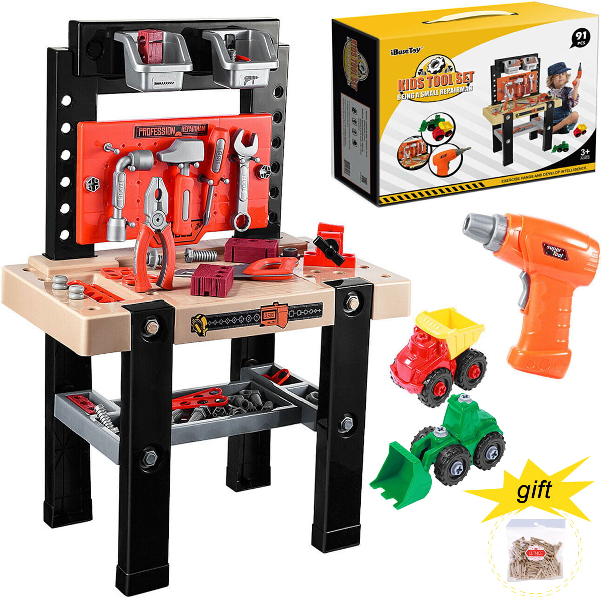 Kid Play Pretend Toy Tool Set Workbench Construction Workshop Toolbox Tools I7T6 