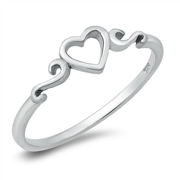 Filigree Swirl Promise Heart Cutout Ring .925 Sterling Silver Band Jewelry Female Male Unisex Size 8