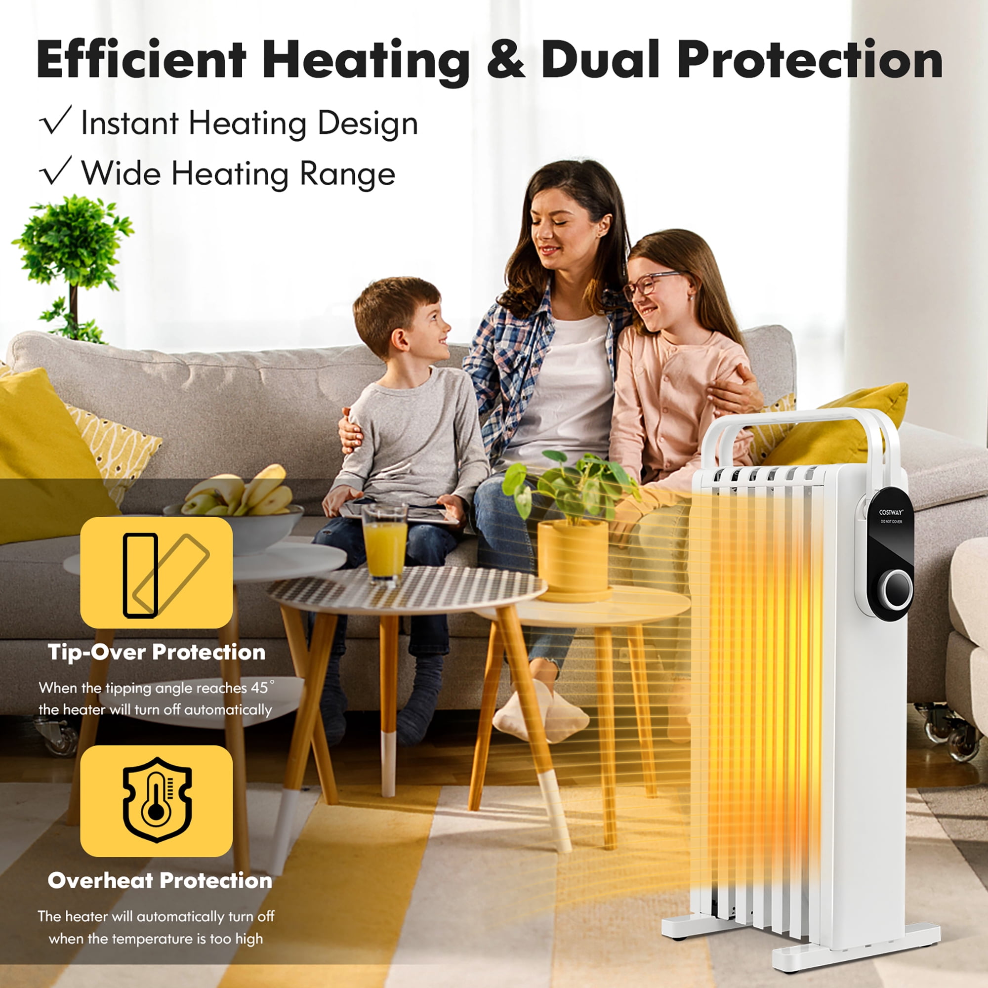 Costway 1500W Electric Space Heater Oil Filled Radiator Heater W/ Foldable  Rack White - Walmart.com