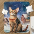 thumbnail image 4 of Hello Winter Abyssinian Welcome Snowy Night Watercolor Vintage Cozy Sherpa Blanket Cat Lover Kitten Owner Gifts Warm Soft Throw Blanket - 01011, 4 of 5