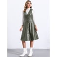thumbnail image 4 of DARING DIVA Women's Faux Leather V Neck Button Down Midi Dress XS Army Green, 4 of 5