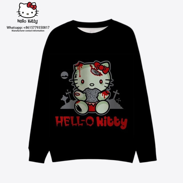 Sudadera de Hello Kitty para mujer, ropa de calle con estampado de Anime, Jersey informal de cuello redondo a la moda, novedad de 2023