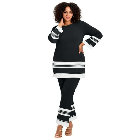 Avenue Women's Plus Size Border Stripe Straight Leg Pant